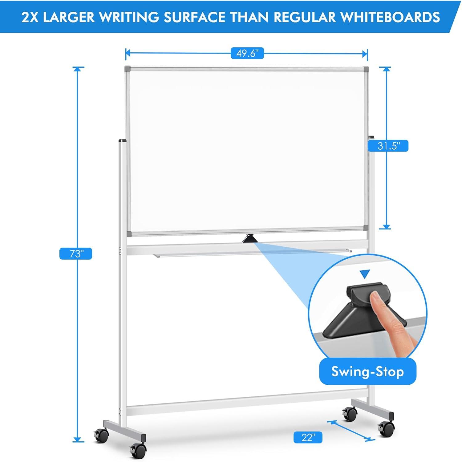 imageMaxtek Rolling White Board on Wheels 48x32 inch Double Side Magnetic Dry Erase Board with Stand Aluminum Frame Easel Mobile Standing Whiteboard for Office Classroom ampamp HomeSilver Frame