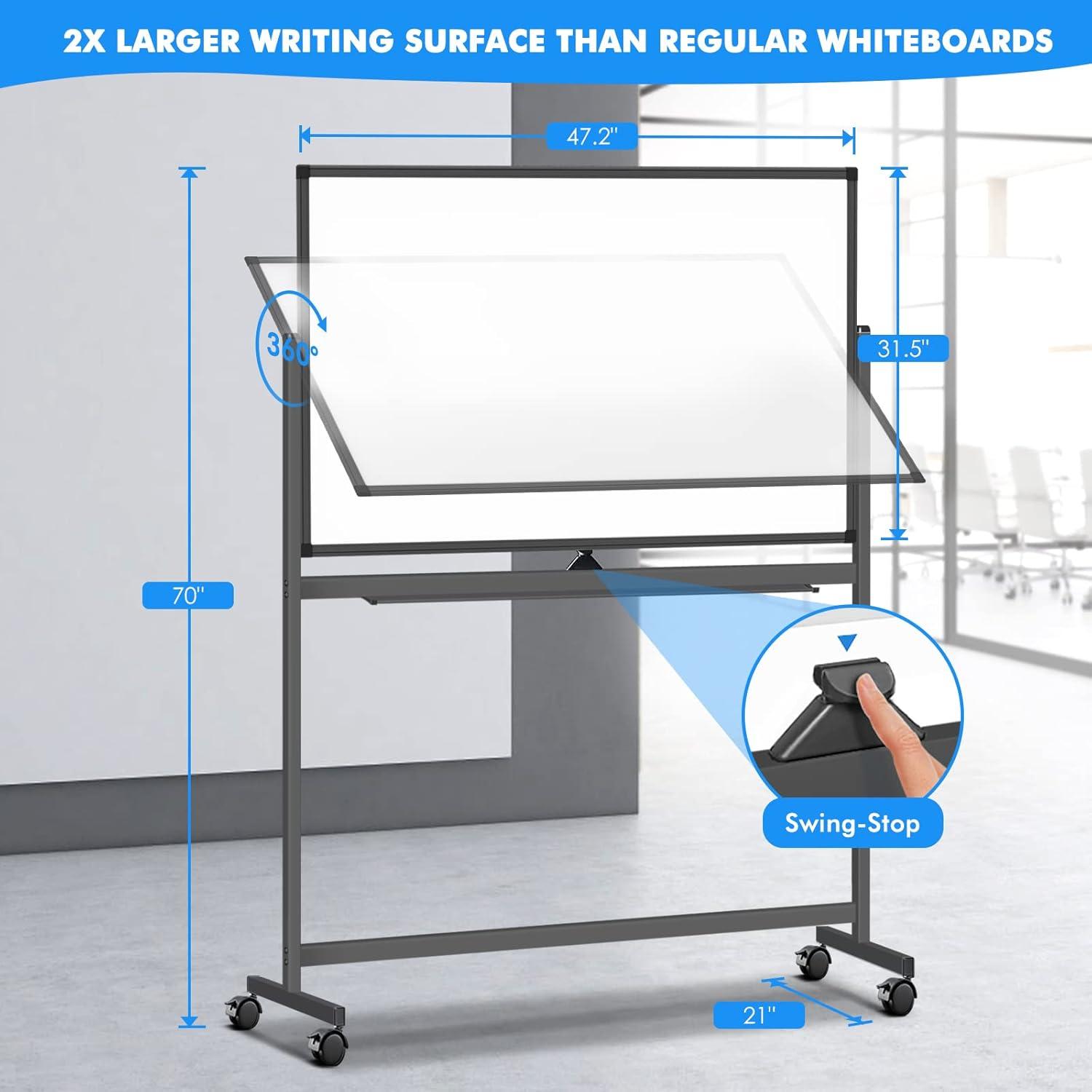 imageMaxtek Rolling White Board on Wheels 48x32 inch Double Side Magnetic Dry Erase Board with Stand Aluminum Frame Easel Mobile Standing Whiteboard for Office Classroom ampamp HomeBlack Frame