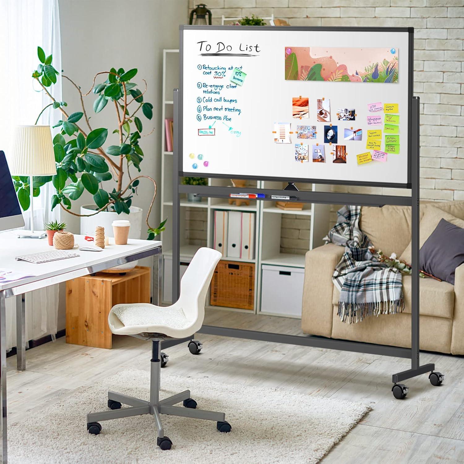 imageMaxtek Rolling White Board on Wheels 48x32 inch Double Side Magnetic Dry Erase Board with Stand Aluminum Frame Easel Mobile Standing Whiteboard for Office Classroom ampamp HomeBlack Frame