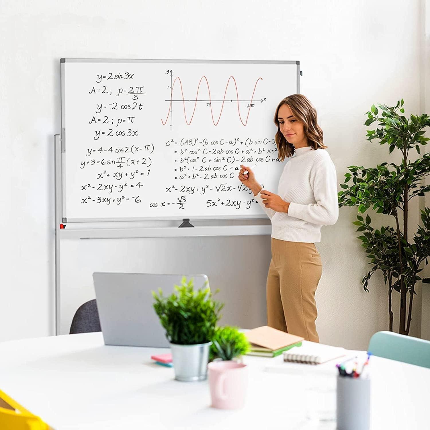 imageMaxtek Rolling White Board on Wheels 48x32 inch Double Side Magnetic Dry Erase Board with Stand Aluminum Frame Easel Mobile Standing Whiteboard for Office Classroom ampamp HomeSilver Frame