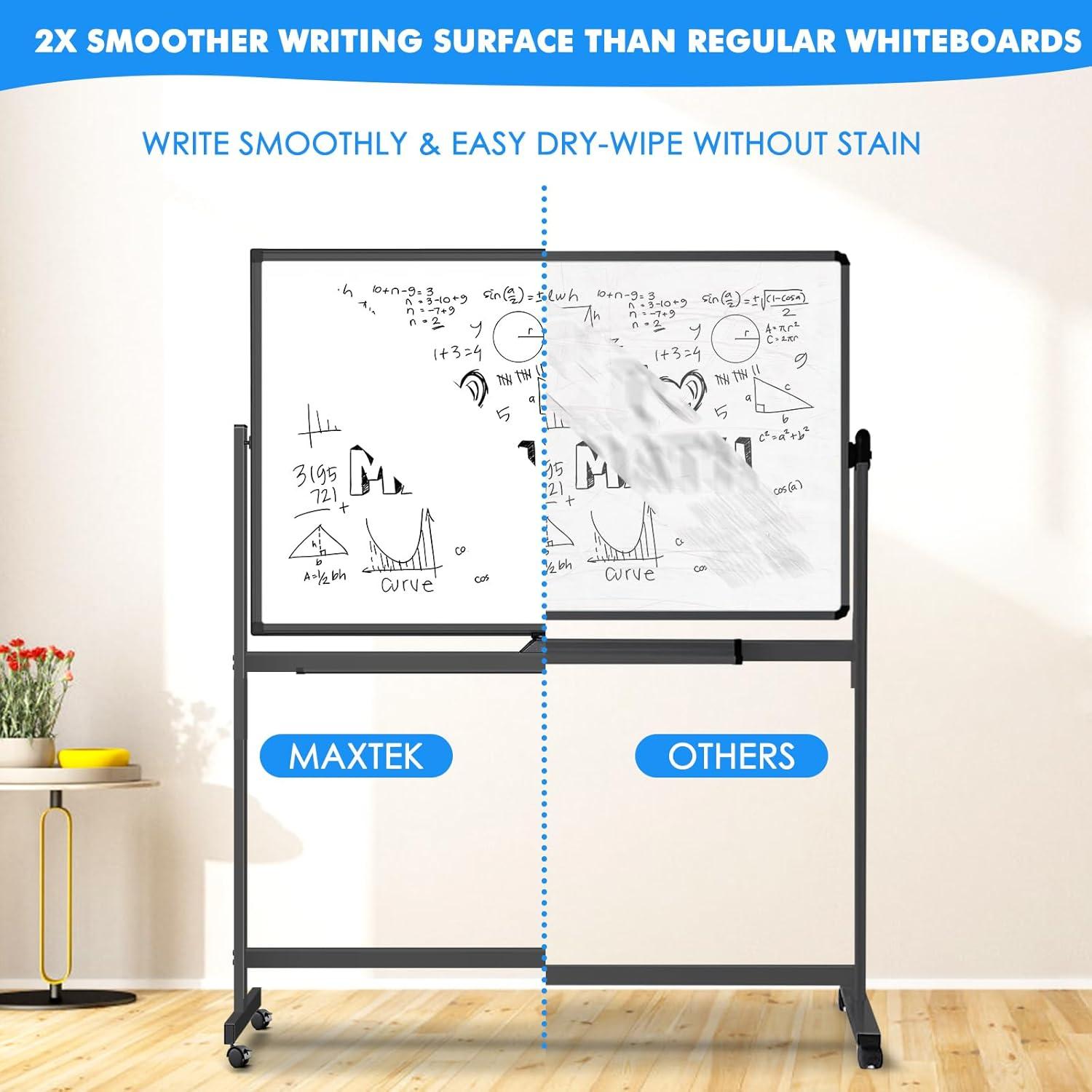 imageMaxtek Rolling White Board on Wheels 48x32 inch Double Side Magnetic Dry Erase Board with Stand Aluminum Frame Easel Mobile Standing Whiteboard for Office Classroom ampamp HomeBlack Frame