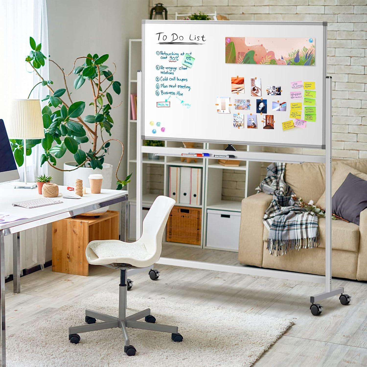 imageMaxtek Rolling White Board on Wheels 48x32 inch Double Side Magnetic Dry Erase Board with Stand Aluminum Frame Easel Mobile Standing Whiteboard for Office Classroom ampamp HomeSilver Frame