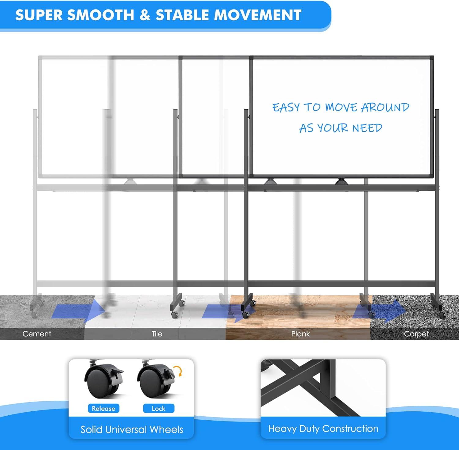 imageMaxtek Rolling White Board on Wheels 48x32 inch Double Side Magnetic Dry Erase Board with Stand Aluminum Frame Easel Mobile Standing Whiteboard for Office Classroom ampamp HomeBlack Frame