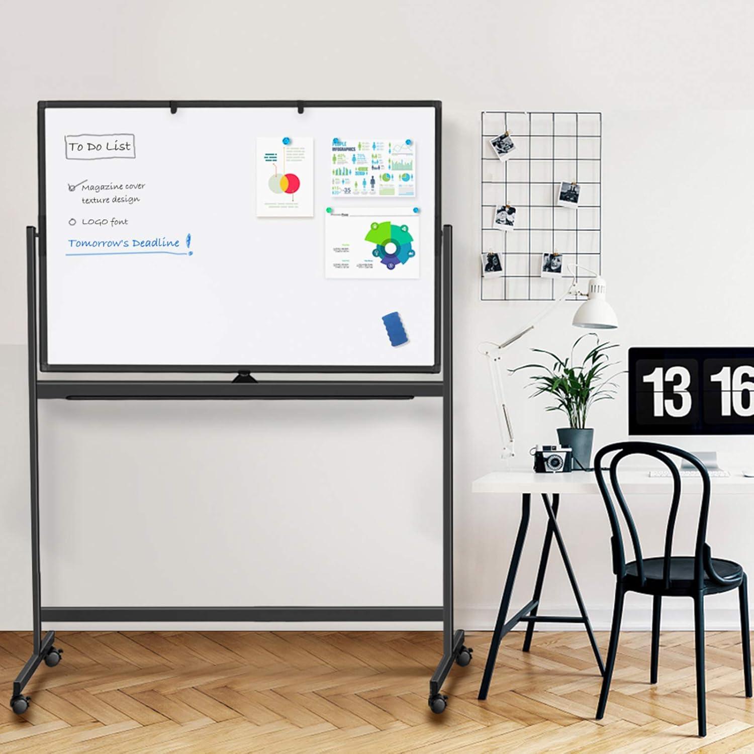 imageMaxtek Rolling White Board on Wheels 48x32 inch Double Side Magnetic Dry Erase Board with Stand Aluminum Frame Easel Mobile Standing Whiteboard for Office Classroom ampamp HomeBlack Frame