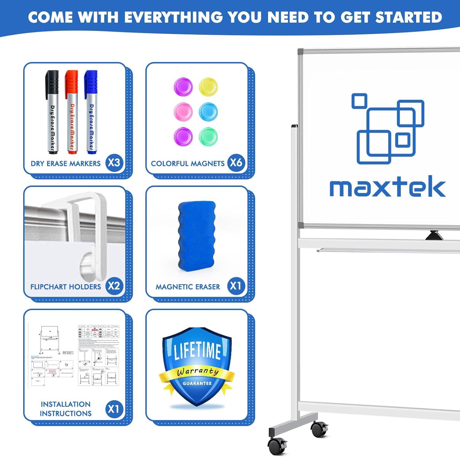imageMaxtek Rolling White Board on Wheels 48x32 inch Double Side Magnetic Dry Erase Board with Stand Aluminum Frame Easel Mobile Standing Whiteboard for Office Classroom ampamp HomeSilver Frame