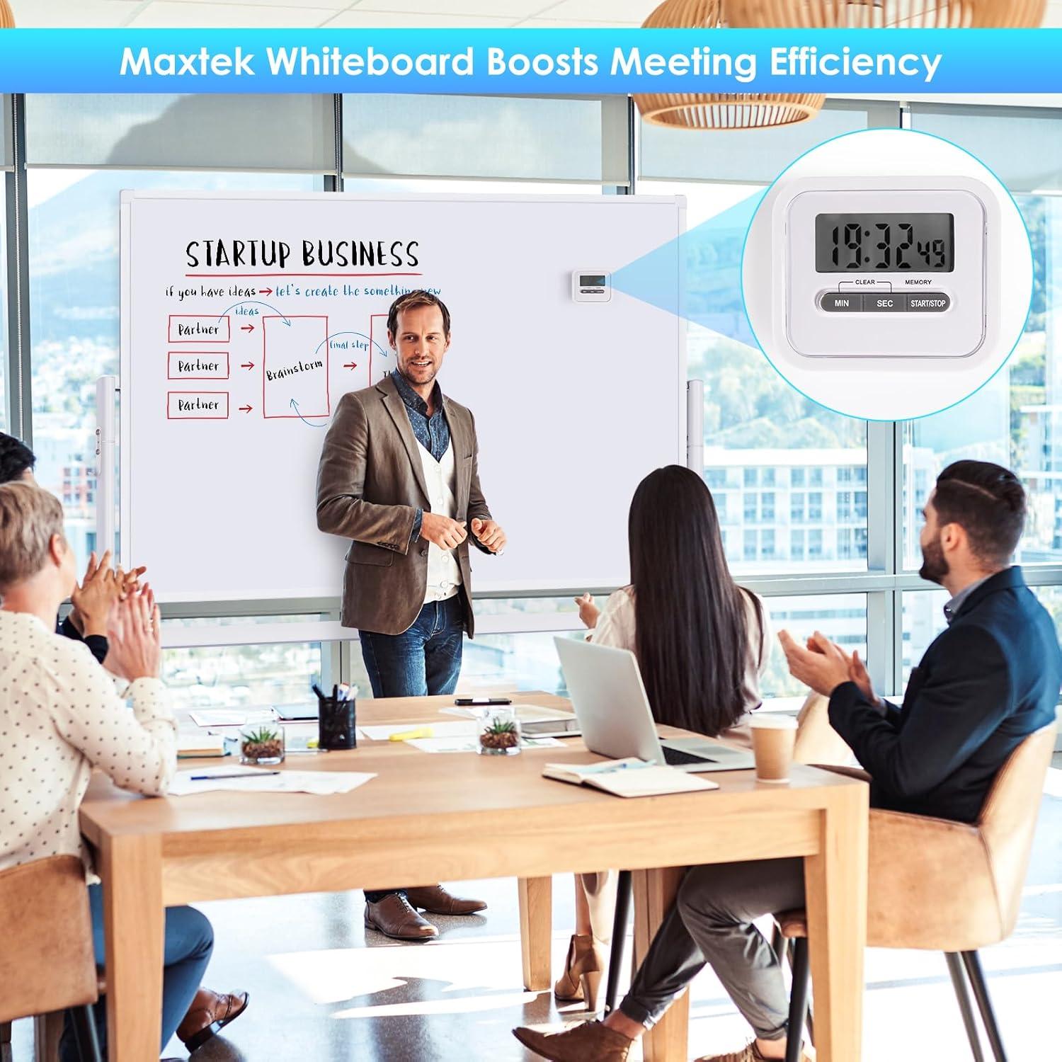 imageMaxtek Rolling Whiteboard on Wheels 48quotx32quot NanoClean Large Magnetic Dry Erase Board with Stand DoubleSided Mobile Whiteboard for Homeschool Home Office Office SchoolSilver