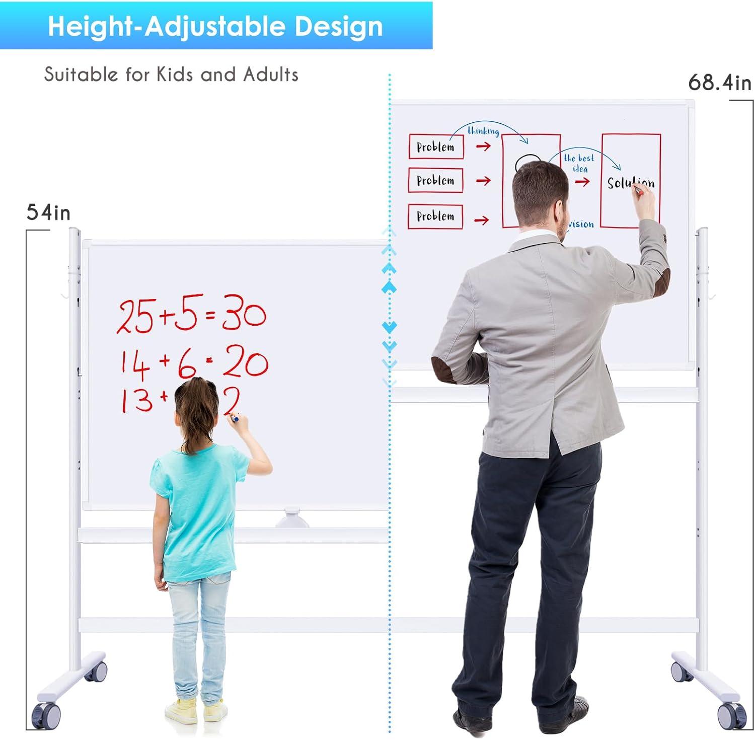 imageMaxtek Rolling Whiteboard on Wheels 48quotx32quot NanoClean Large Magnetic Dry Erase Board with Stand DoubleSided Mobile Whiteboard for Homeschool Home Office Office SchoolSilver