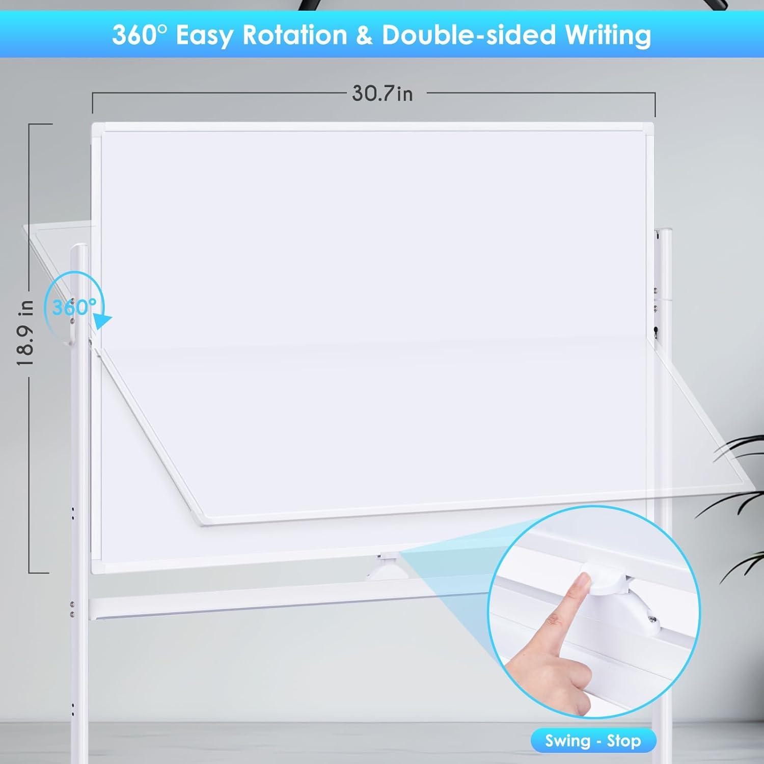imageMaxtek Rolling Whiteboard on Wheels 48quotx32quot NanoClean Large Magnetic Dry Erase Board with Stand DoubleSided Mobile Whiteboard for Homeschool Home Office Office SchoolSilver