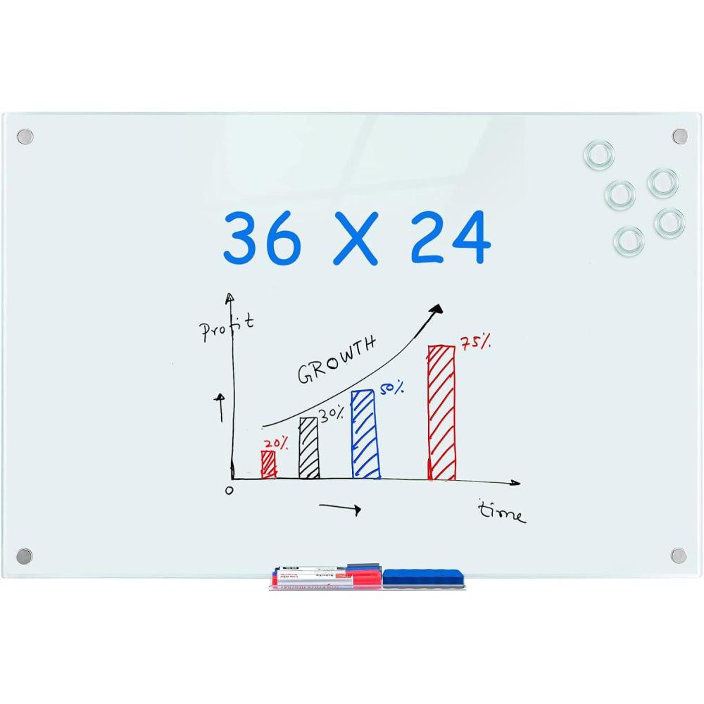imageMagnetic Glass Whiteboard 6x4 72quotx48quot Glass Dry Erase Board for Wall Mounted Large Commercial Board Frameless for Office Classroom ampamp Home36 x 24