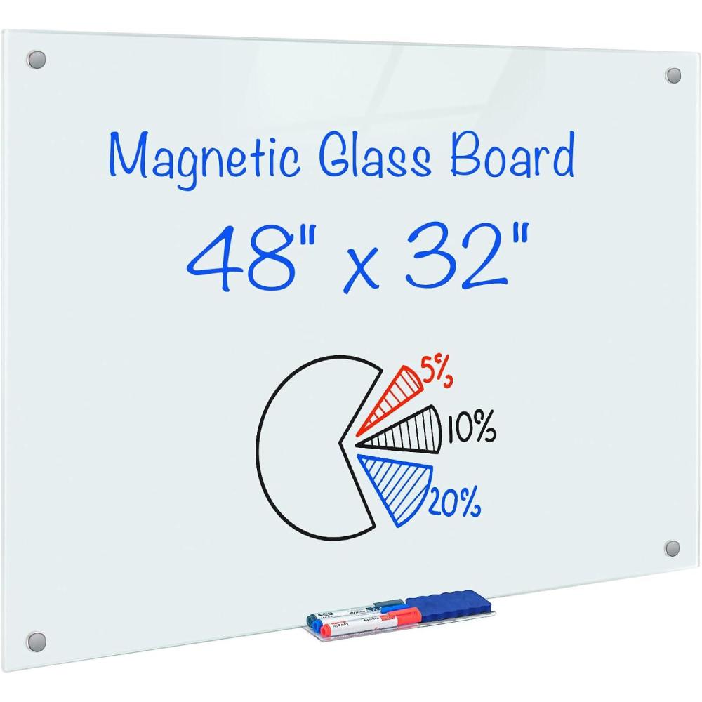 imageMagnetic Glass Whiteboard 6x4 72quotx48quot Glass Dry Erase Board for Wall Mounted Large Commercial Board Frameless for Office Classroom ampamp Home48 x 32