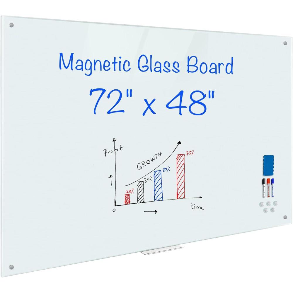 imageMagnetic Glass Whiteboard 6x4 72quotx48quot Glass Dry Erase Board for Wall Mounted Large Commercial Board Frameless for Office Classroom ampamp Home72 x 48