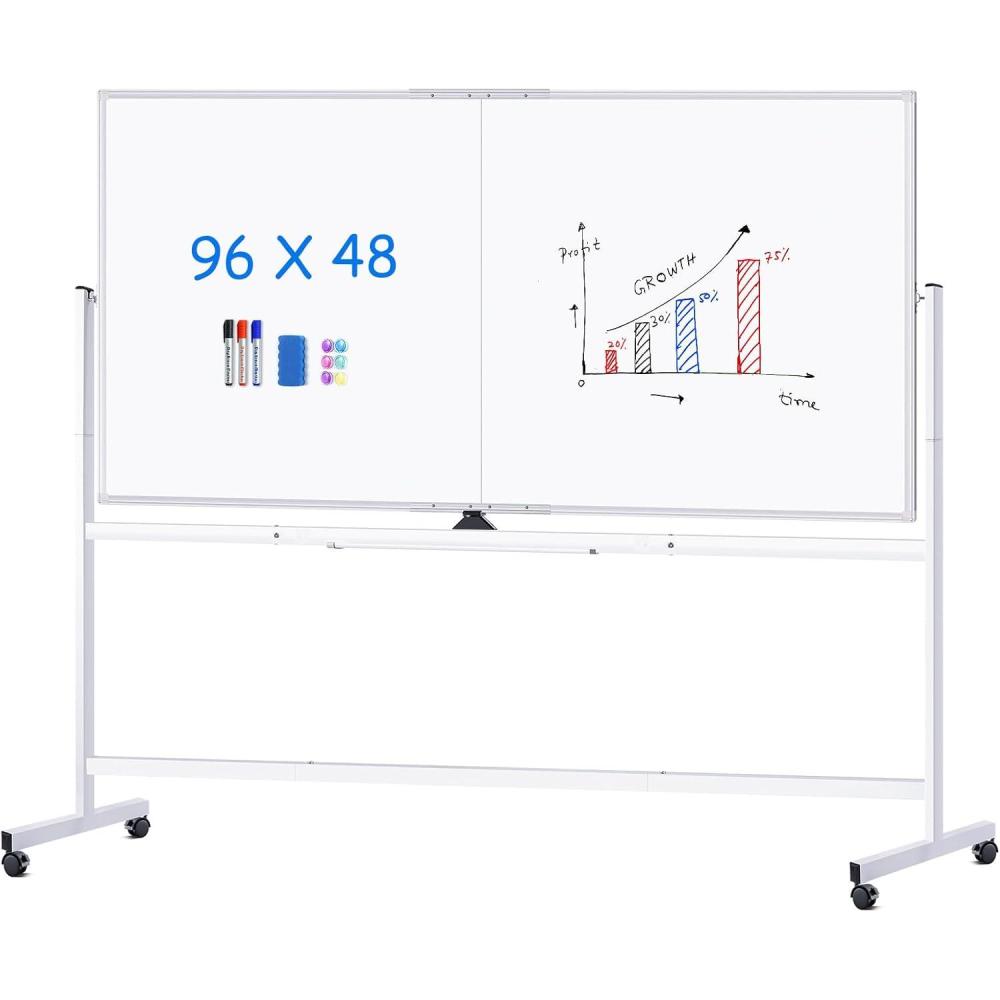 imagemaxtek 60 x 48 Double Sided Rolling Whiteboard Mobile Whiteboard Magnetic White Board Large Reversible Dry Erase Board Easel Standing Board on Wheels with Stand 60 x 4896x48 inch