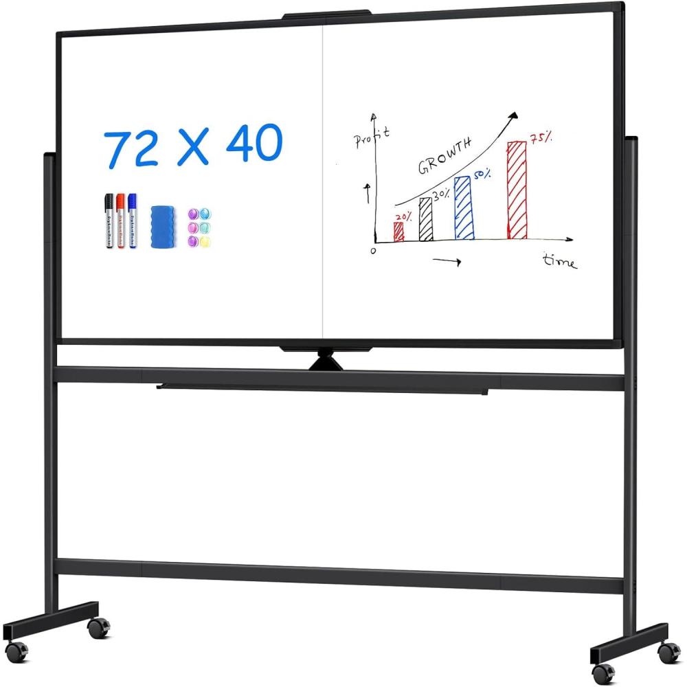 imagemaxtek 60 x 48 Double Sided Rolling Whiteboard Mobile Whiteboard Magnetic White Board Large Reversible Dry Erase Board Easel Standing Board on Wheels with Stand 60 x 4872x40 inch