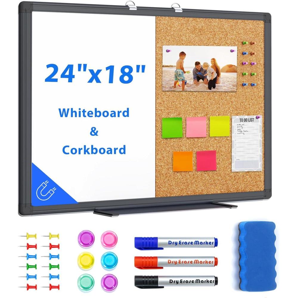 imagemaxtek Combination Board 36 x 24 Magnetic Whiteboard ampamp Cork Board Dry Erase Board Bulletin Combo Board for Home Office Classroom 3 x 2 Wall Mounted Memo Message BoardBlack