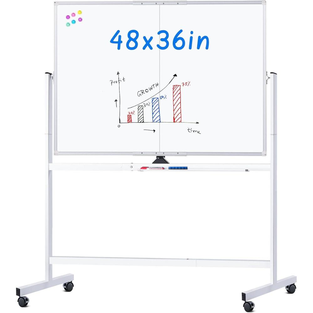 imagemaxtek Rolling Whiteboard 48x48 Large Magnetic White Board with Stands Big DoubleSided White Board Dry Erase on Wheels for Homeschool Home Office Office SchoolSilver