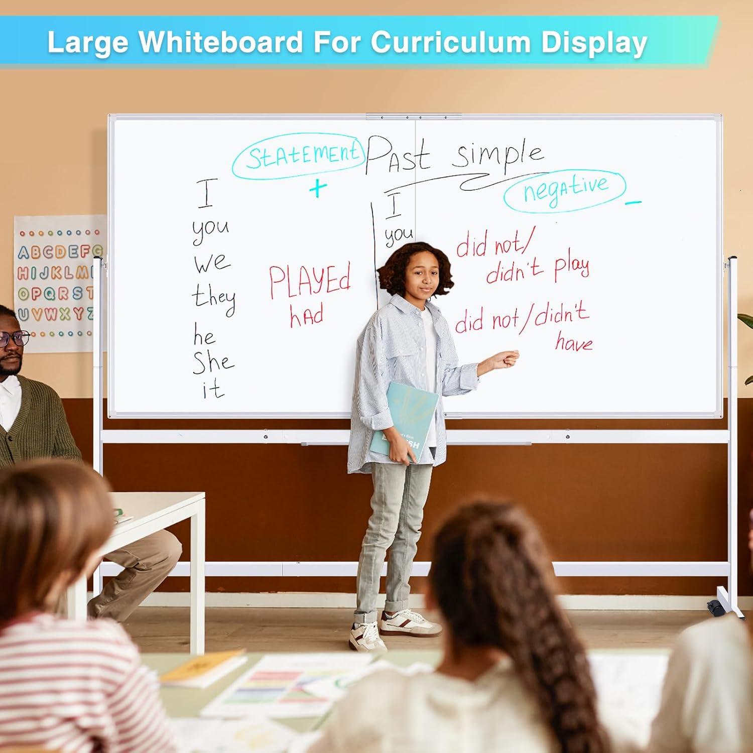 imagemaxtek 60 x 48 Double Sided Rolling Whiteboard Mobile Whiteboard Magnetic White Board Large Reversible Dry Erase Board Easel Standing Board on Wheels with Stand 60 x 4896x48 inch