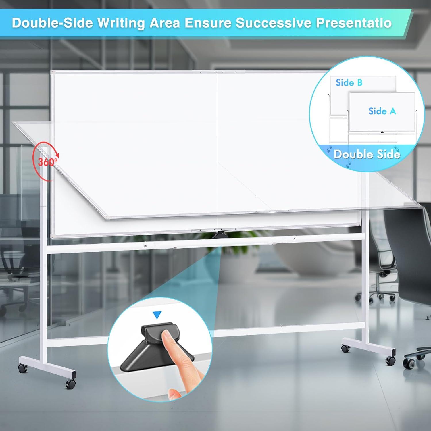imagemaxtek 60 x 48 Double Sided Rolling Whiteboard Mobile Whiteboard Magnetic White Board Large Reversible Dry Erase Board Easel Standing Board on Wheels with Stand 60 x 4896x48 inch
