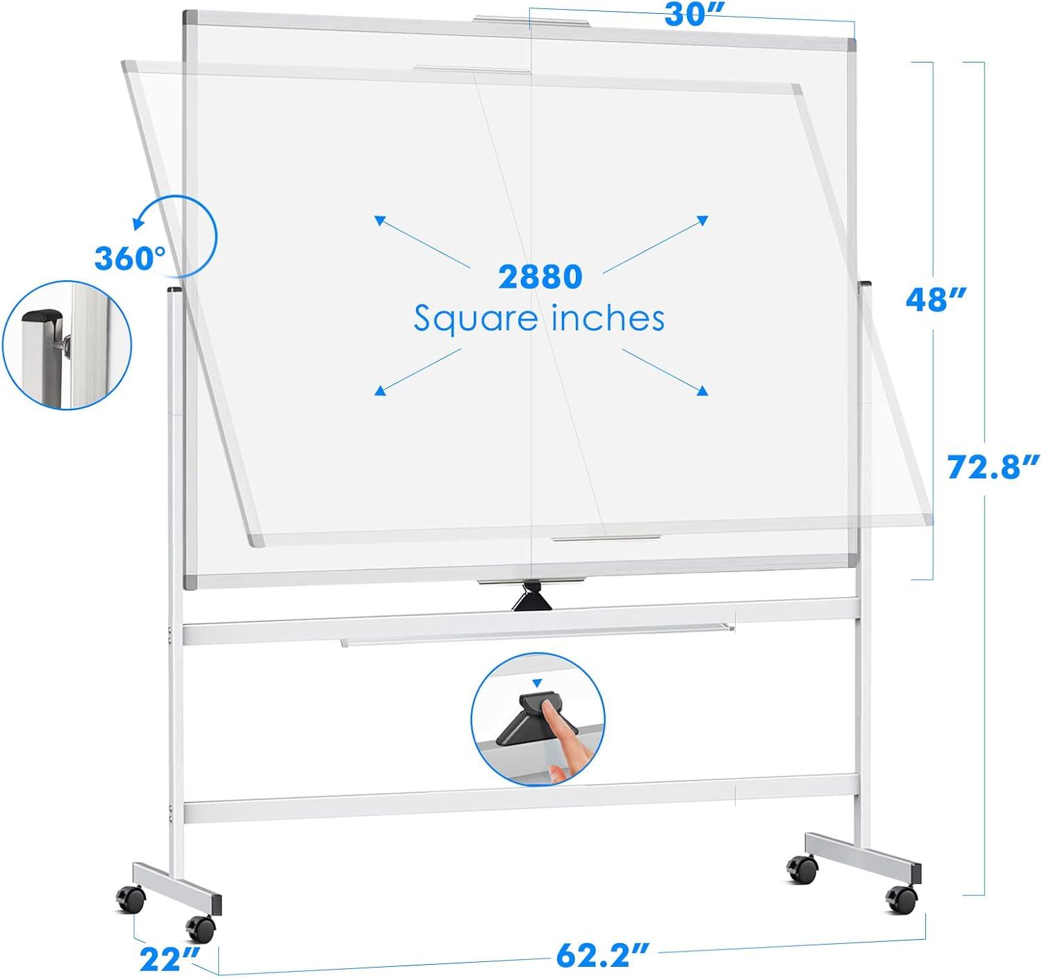 imagemaxtek 60 x 48 Double Sided Rolling Whiteboard Mobile Whiteboard Magnetic White Board Large Reversible Dry Erase Board Easel Standing Board on Wheels with Stand 60 x 4860x48 inch