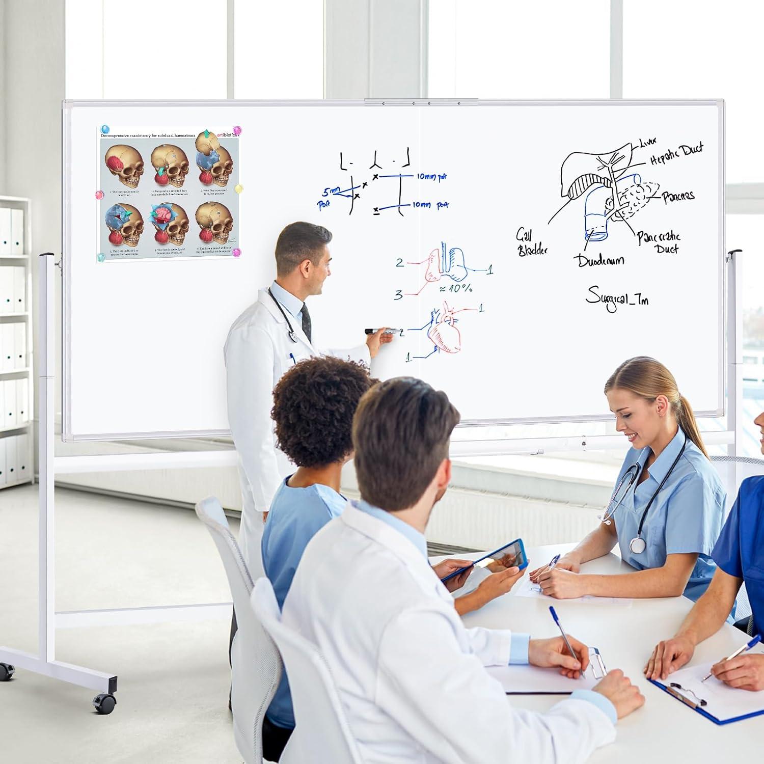 imagemaxtek 60 x 48 Double Sided Rolling Whiteboard Mobile Whiteboard Magnetic White Board Large Reversible Dry Erase Board Easel Standing Board on Wheels with Stand 60 x 4896x48 inch