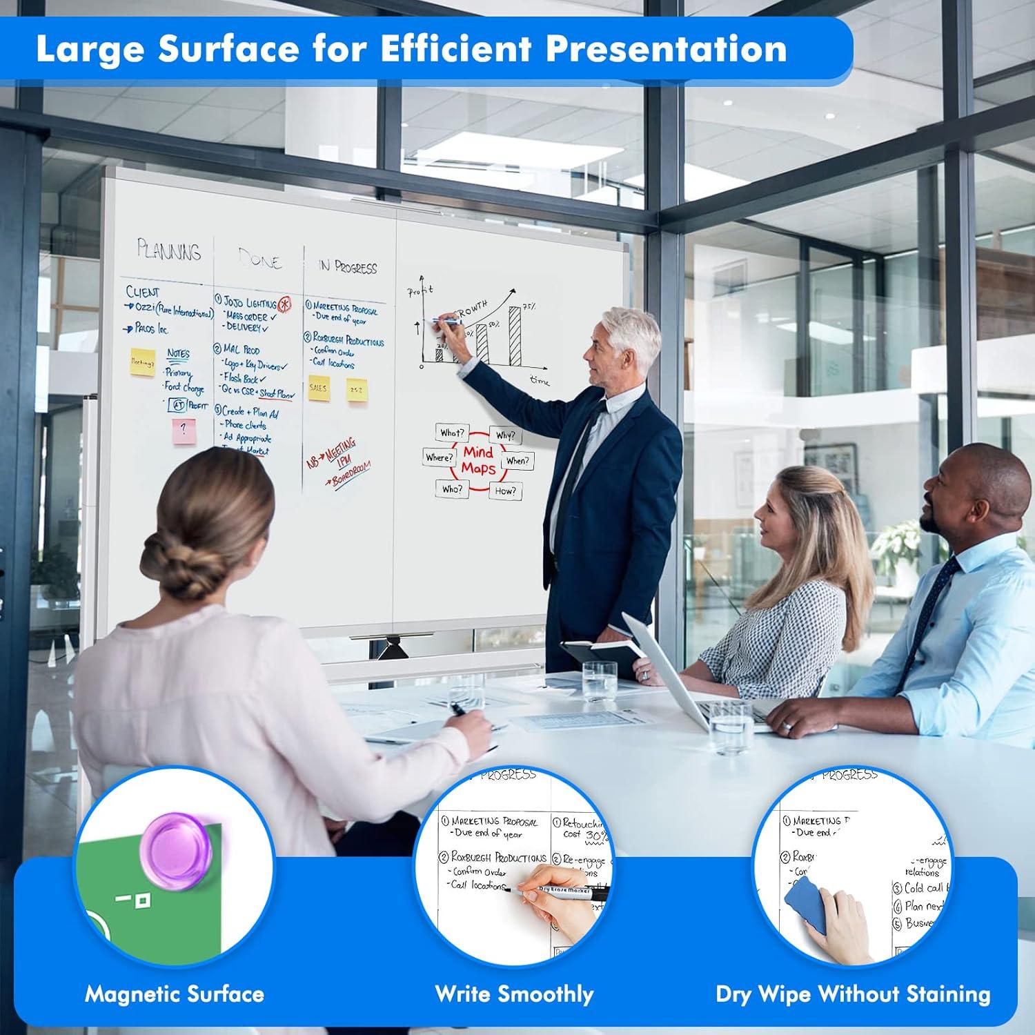 imagemaxtek 60 x 48 Double Sided Rolling Whiteboard Mobile Whiteboard Magnetic White Board Large Reversible Dry Erase Board Easel Standing Board on Wheels with Stand 60 x 4860x48 inch