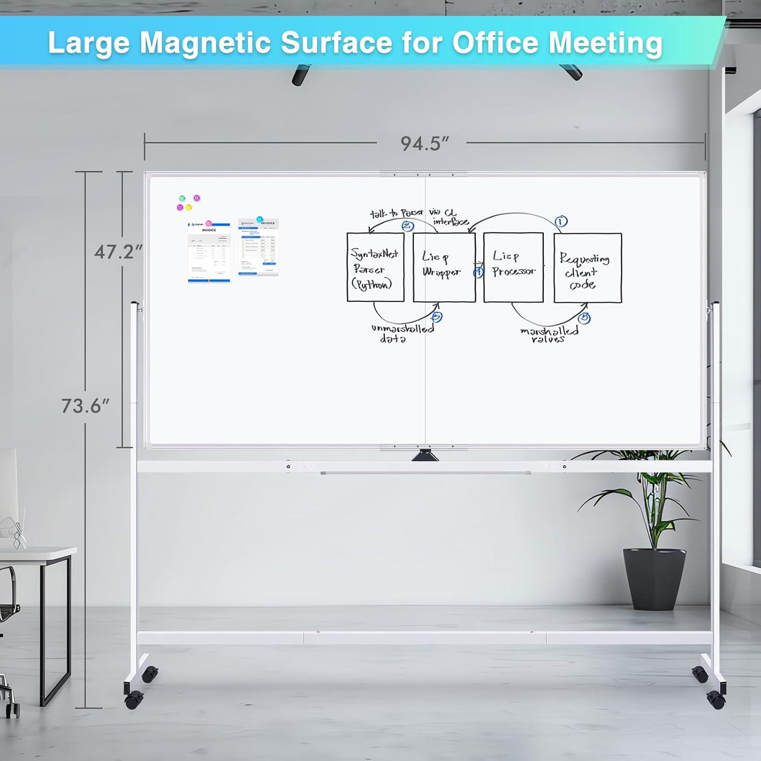 imagemaxtek 60 x 48 Double Sided Rolling Whiteboard Mobile Whiteboard Magnetic White Board Large Reversible Dry Erase Board Easel Standing Board on Wheels with Stand 60 x 4896x48 inch
