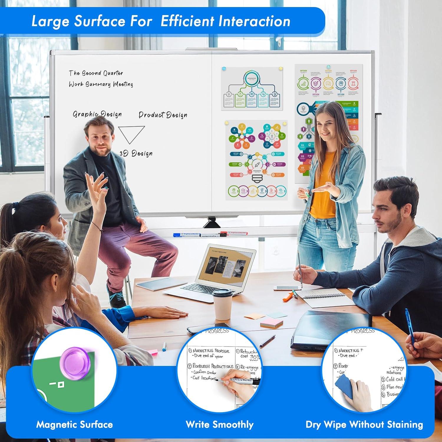 imagemaxtek 60 x 48 Double Sided Rolling Whiteboard Mobile Whiteboard Magnetic White Board Large Reversible Dry Erase Board Easel Standing Board on Wheels with Stand 60 x 4872x40 inch