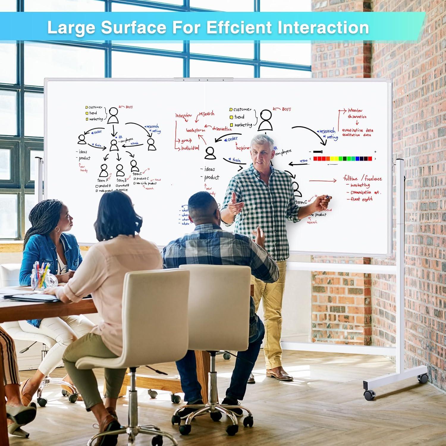 imagemaxtek 60 x 48 Double Sided Rolling Whiteboard Mobile Whiteboard Magnetic White Board Large Reversible Dry Erase Board Easel Standing Board on Wheels with Stand 60 x 4896x48 inch