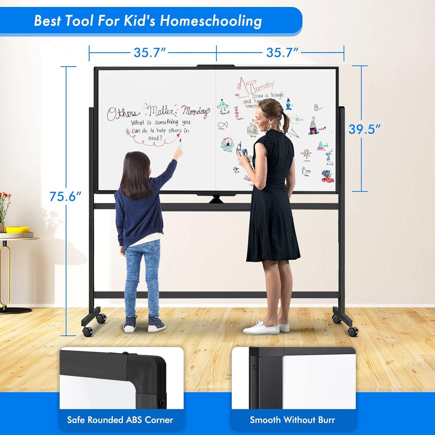 imagemaxtek 60 x 48 Double Sided Rolling Whiteboard Mobile Whiteboard Magnetic White Board Large Reversible Dry Erase Board Easel Standing Board on Wheels with Stand 60 x 4872x40 inch