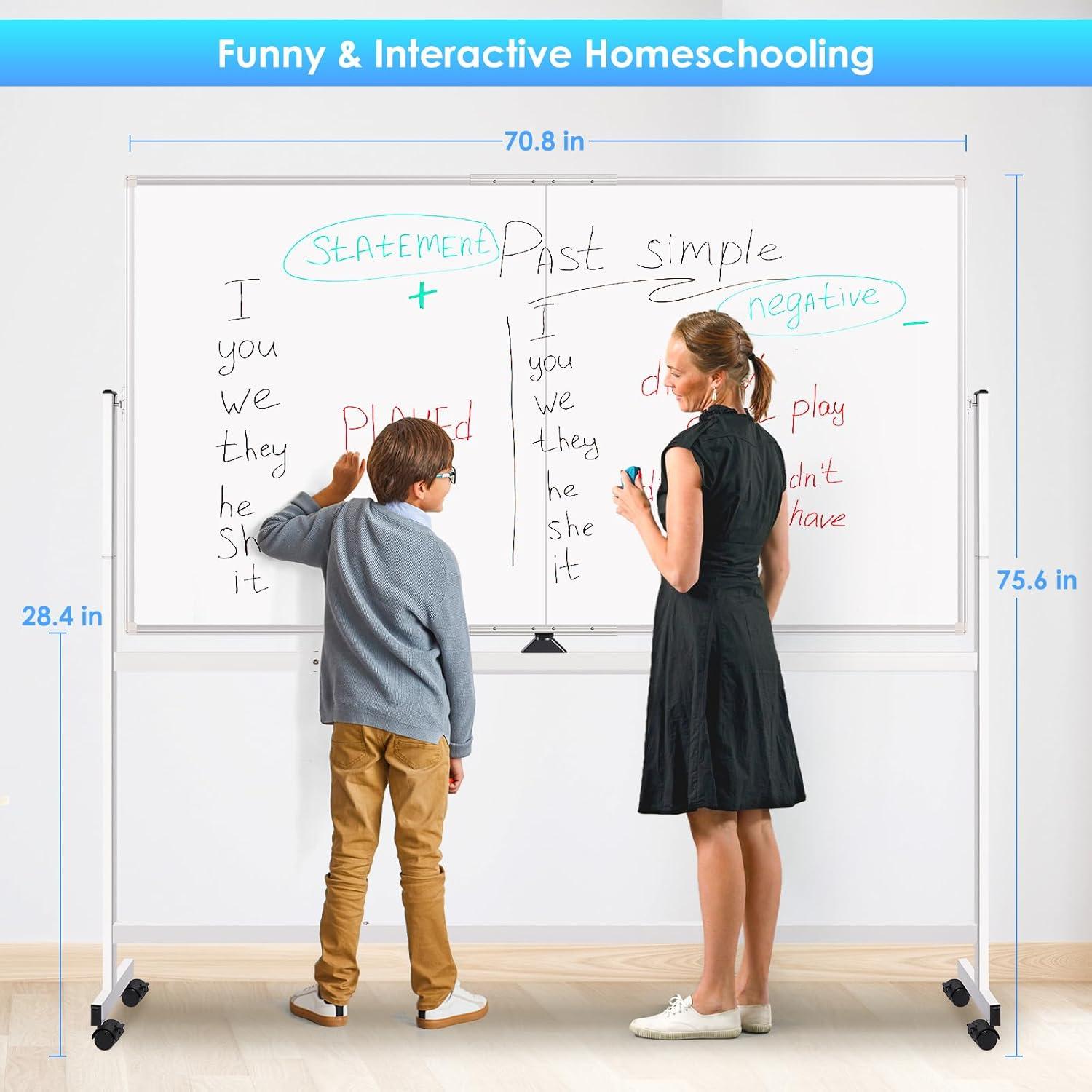 imagemaxtek 60 x 48 Double Sided Rolling Whiteboard Mobile Whiteboard Magnetic White Board Large Reversible Dry Erase Board Easel Standing Board on Wheels with Stand 60 x 4872x48 inch