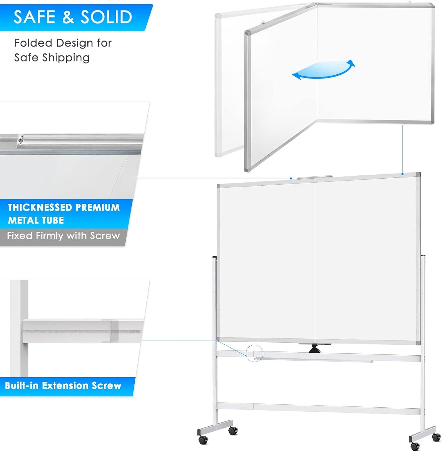 imagemaxtek 60 x 48 Double Sided Rolling Whiteboard Mobile Whiteboard Magnetic White Board Large Reversible Dry Erase Board Easel Standing Board on Wheels with Stand 60 x 4860x48 inch