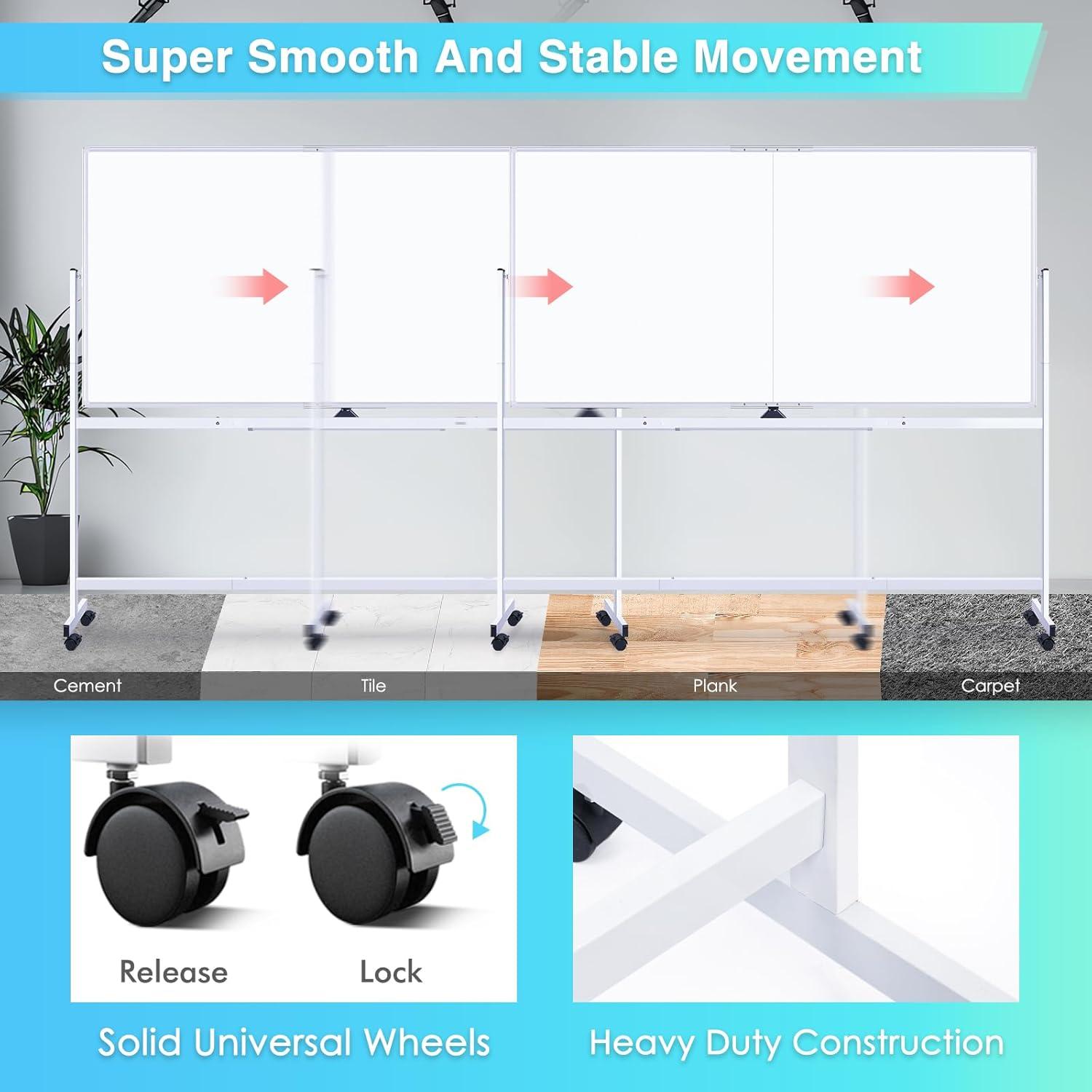 imagemaxtek 60 x 48 Double Sided Rolling Whiteboard Mobile Whiteboard Magnetic White Board Large Reversible Dry Erase Board Easel Standing Board on Wheels with Stand 60 x 4896x48 inch