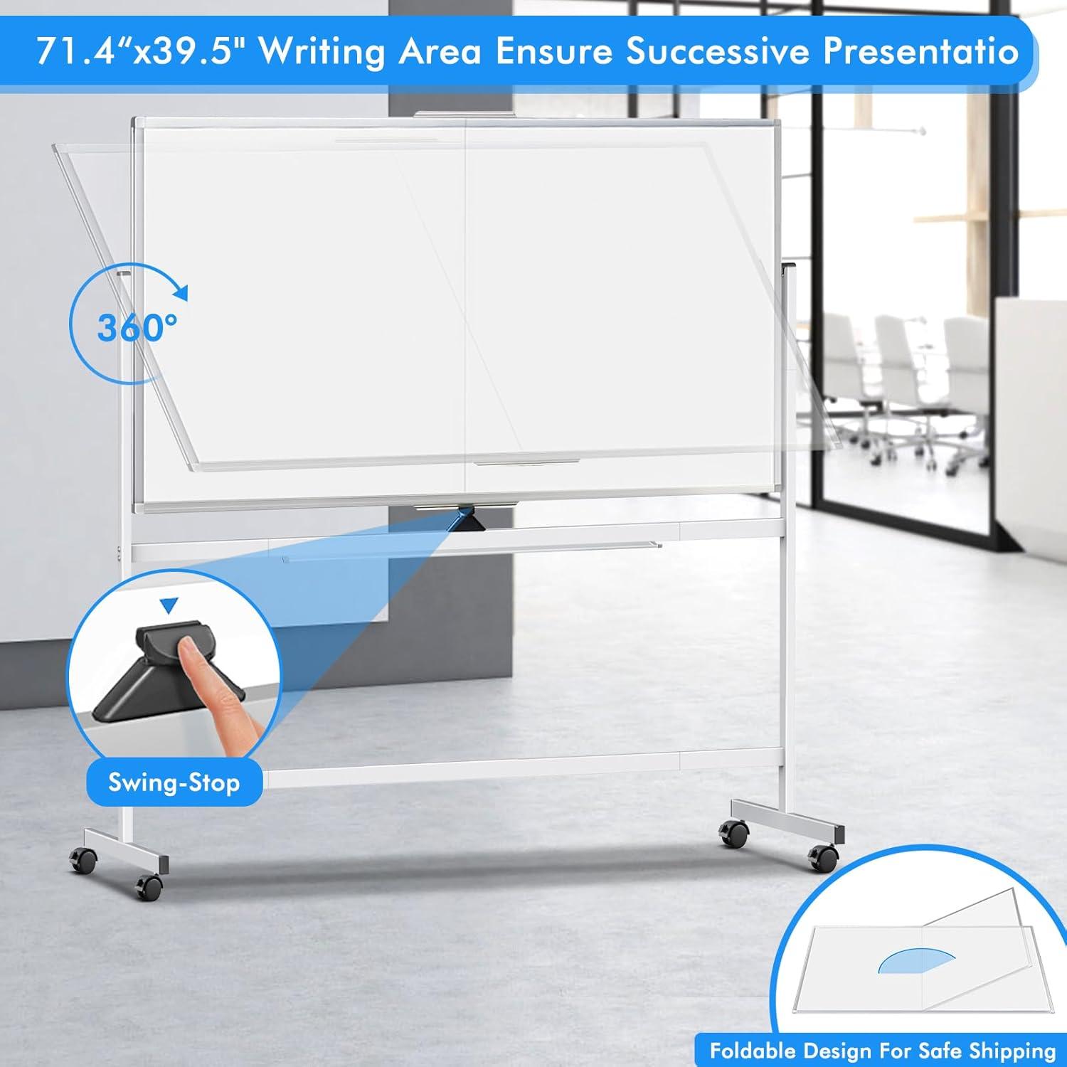 imagemaxtek 60 x 48 Double Sided Rolling Whiteboard Mobile Whiteboard Magnetic White Board Large Reversible Dry Erase Board Easel Standing Board on Wheels with Stand 60 x 4872x40 inch