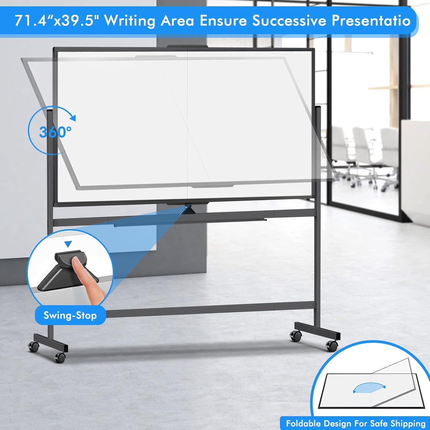 imagemaxtek 60 x 48 Double Sided Rolling Whiteboard Mobile Whiteboard Magnetic White Board Large Reversible Dry Erase Board Easel Standing Board on Wheels with Stand 60 x 4872x40 inch