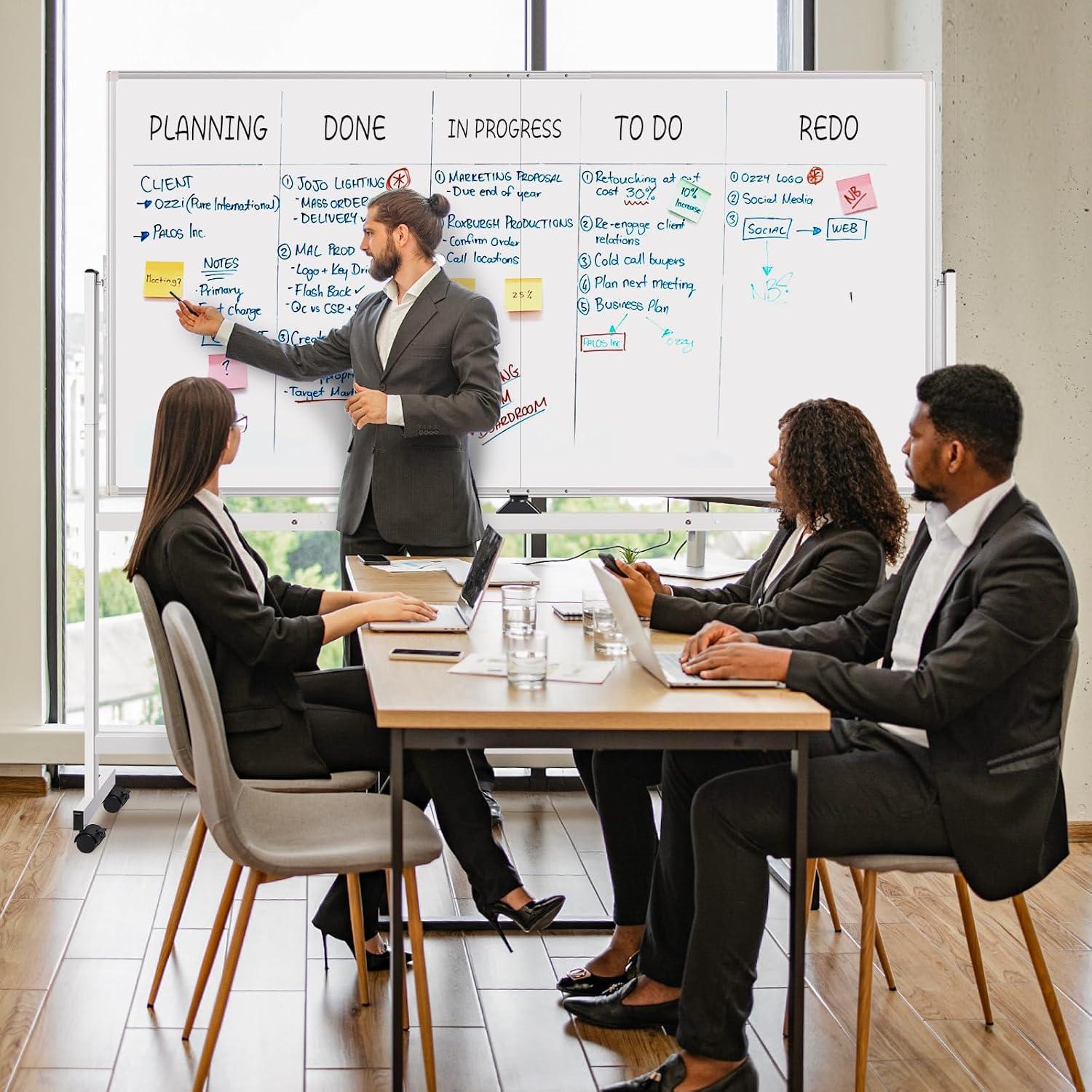imagemaxtek 60 x 48 Double Sided Rolling Whiteboard Mobile Whiteboard Magnetic White Board Large Reversible Dry Erase Board Easel Standing Board on Wheels with Stand 60 x 4872x48 inch