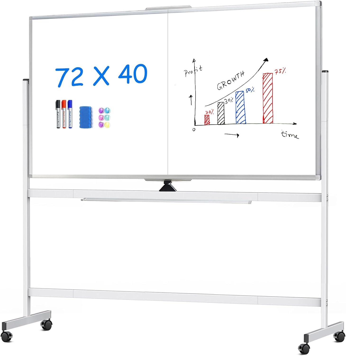 imagemaxtek 60 x 48 Double Sided Rolling Whiteboard Mobile Whiteboard Magnetic White Board Large Reversible Dry Erase Board Easel Standing Board on Wheels with Stand 60 x 4872x40 inch
