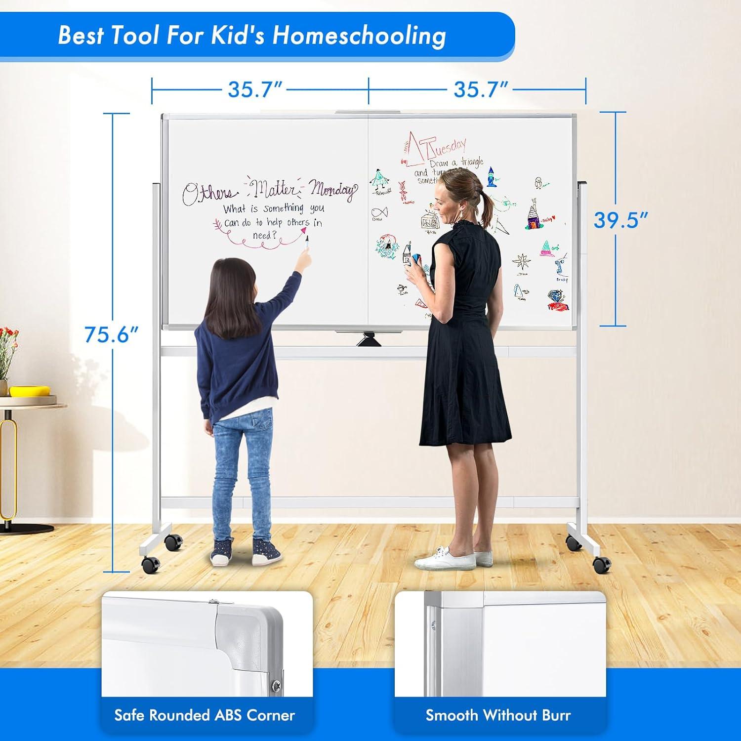 imagemaxtek 60 x 48 Double Sided Rolling Whiteboard Mobile Whiteboard Magnetic White Board Large Reversible Dry Erase Board Easel Standing Board on Wheels with Stand 60 x 4872x40 inch
