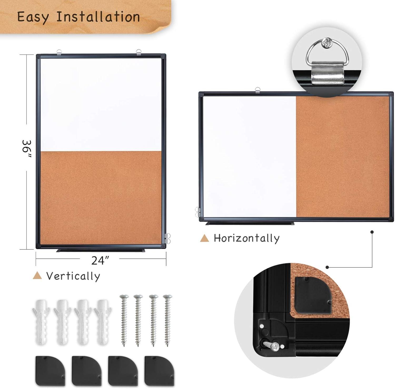 imagemaxtek Combination Board 36 x 24 Magnetic Whiteboard ampamp Cork Board Dry Erase Board Bulletin Combo Board for Home Office Classroom 3 x 2 Wall Mounted Memo Message BoardBlack