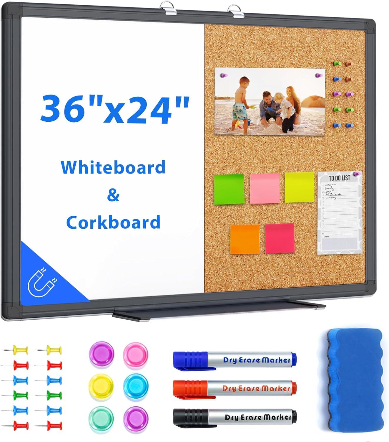 imagemaxtek Combination Board 36 x 24 Magnetic Whiteboard ampamp Cork Board Dry Erase Board Bulletin Combo Board for Home Office Classroom 3 x 2 Wall Mounted Memo Message BoardBlack