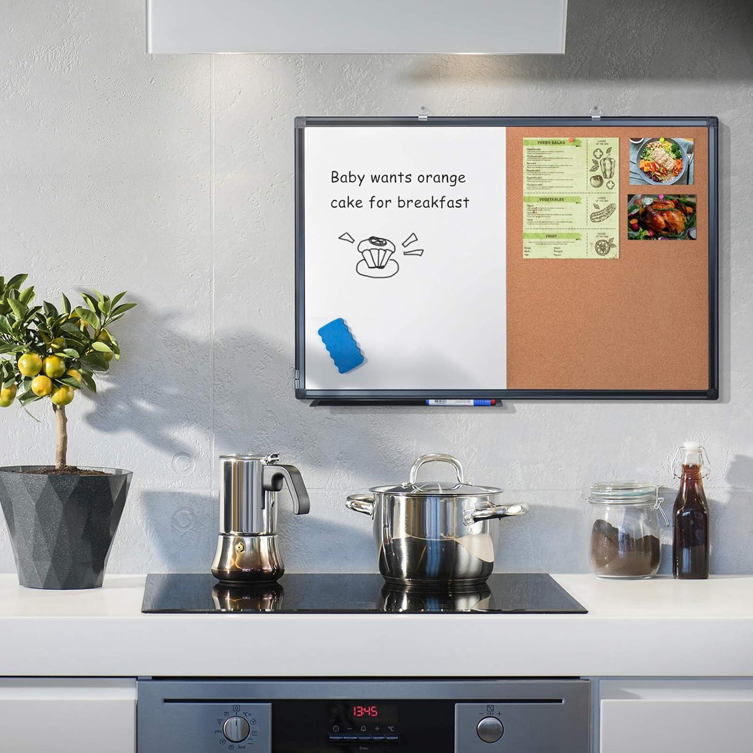 imagemaxtek Combination Board 36 x 24 Magnetic Whiteboard ampamp Cork Board Dry Erase Board Bulletin Combo Board for Home Office Classroom 3 x 2 Wall Mounted Memo Message BoardBlack