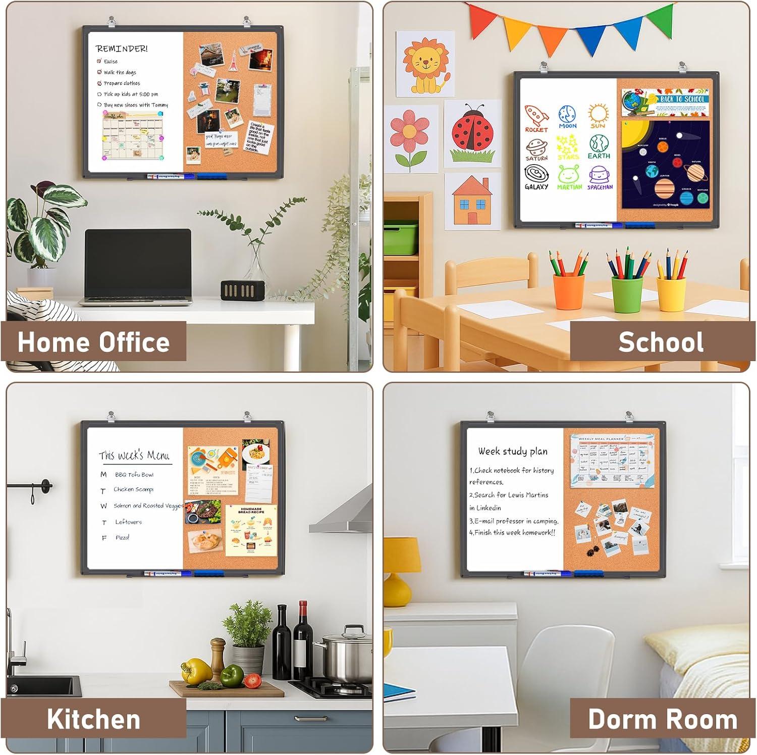 imagemaxtek Combination Board 36 x 24 Magnetic Whiteboard ampamp Cork Board Dry Erase Board Bulletin Combo Board for Home Office Classroom 3 x 2 Wall Mounted Memo Message BoardBlack