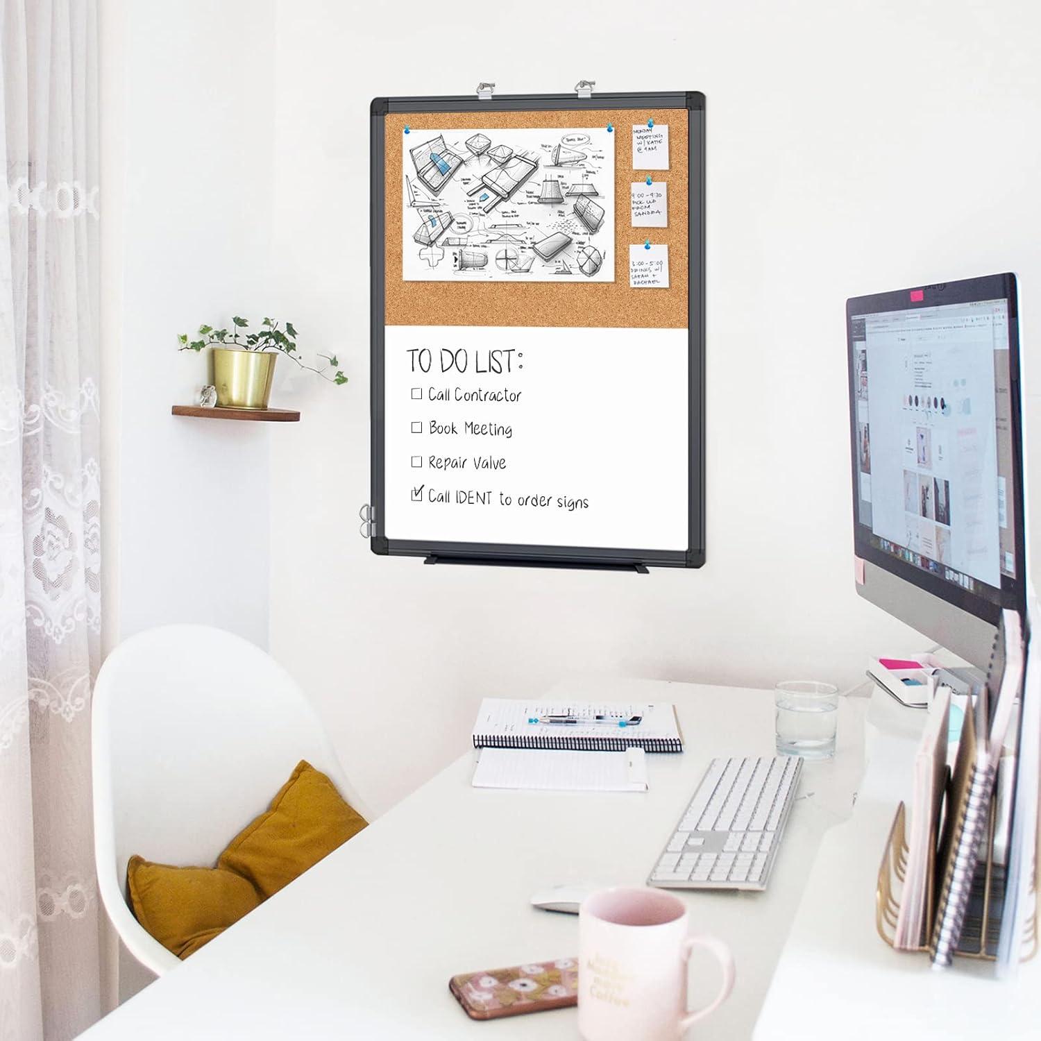 imagemaxtek Combination Board 36 x 24 Magnetic Whiteboard ampamp Cork Board Dry Erase Board Bulletin Combo Board for Home Office Classroom 3 x 2 Wall Mounted Memo Message BoardBlack