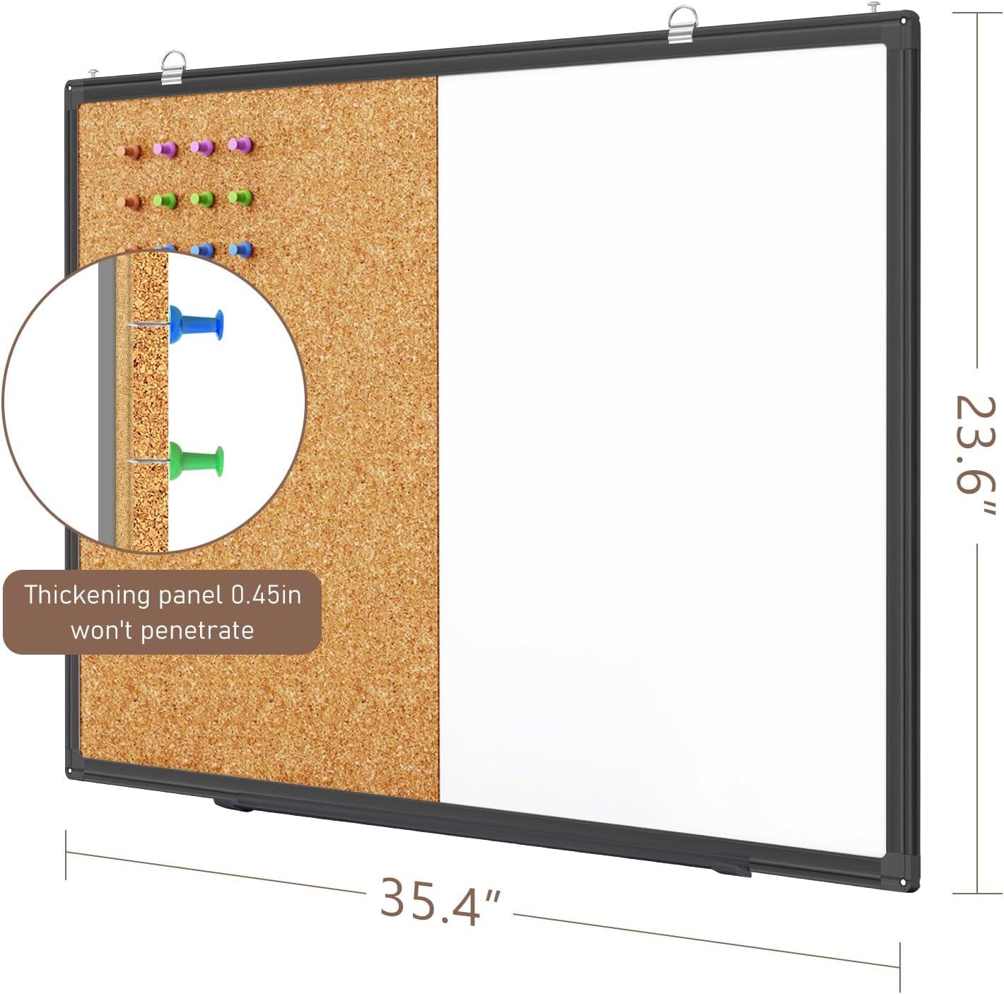 imagemaxtek Combination Board 36 x 24 Magnetic Whiteboard ampamp Cork Board Dry Erase Board Bulletin Combo Board for Home Office Classroom 3 x 2 Wall Mounted Memo Message BoardBlack