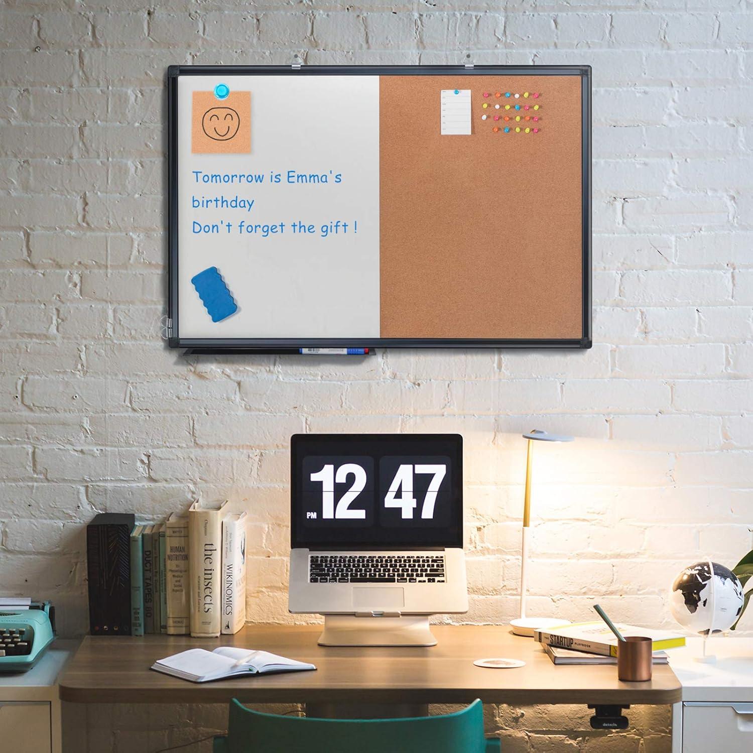 imagemaxtek Combination Board 36 x 24 Magnetic Whiteboard ampamp Cork Board Dry Erase Board Bulletin Combo Board for Home Office Classroom 3 x 2 Wall Mounted Memo Message BoardBlack