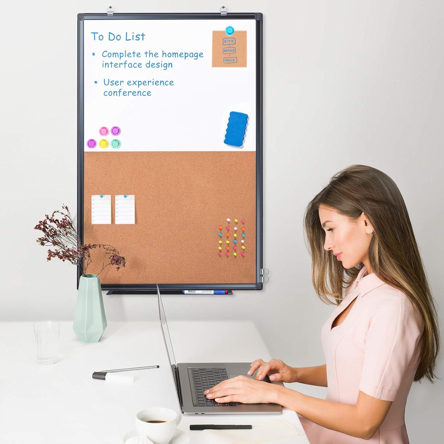 imagemaxtek Combination Board 36 x 24 Magnetic Whiteboard ampamp Cork Board Dry Erase Board Bulletin Combo Board for Home Office Classroom 3 x 2 Wall Mounted Memo Message BoardBlack