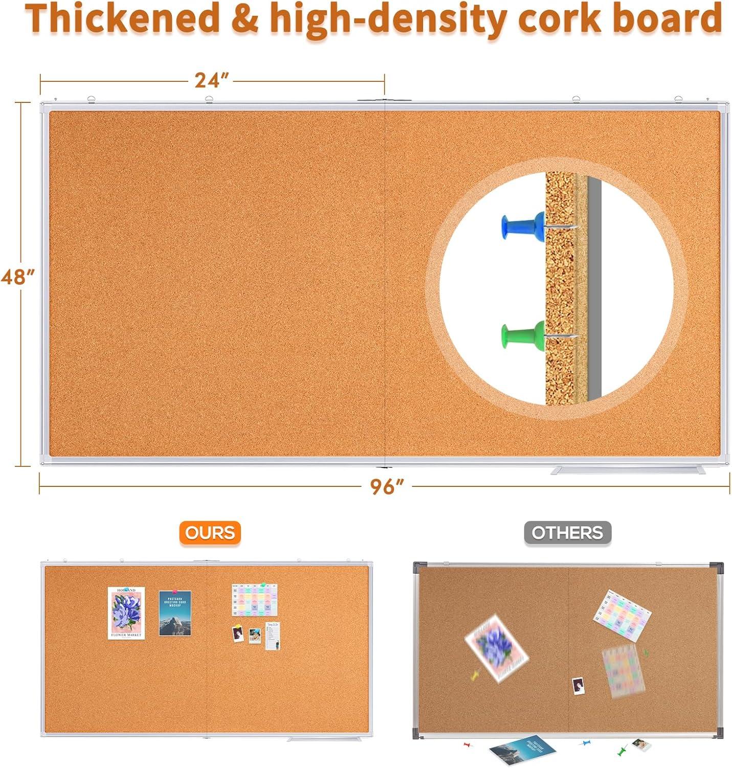 imagemaxtek Large Cork Board 48 x 36 in Bulletin Board for Walls 4x 3 Extra Aluminum Framed Corkboard Foldable Wall Mounted Pin Memo Notice Cork Board for Office Home Wall Display96x48 inches Silver