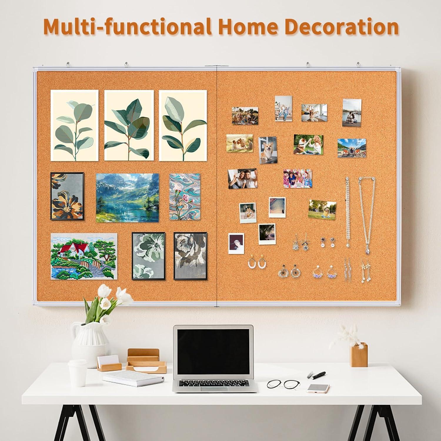imagemaxtek Large Cork Board 48 x 36 in Bulletin Board for Walls 4x 3 Extra Aluminum Framed Corkboard Foldable Wall Mounted Pin Memo Notice Cork Board for Office Home Wall Display48x36 inches Silver