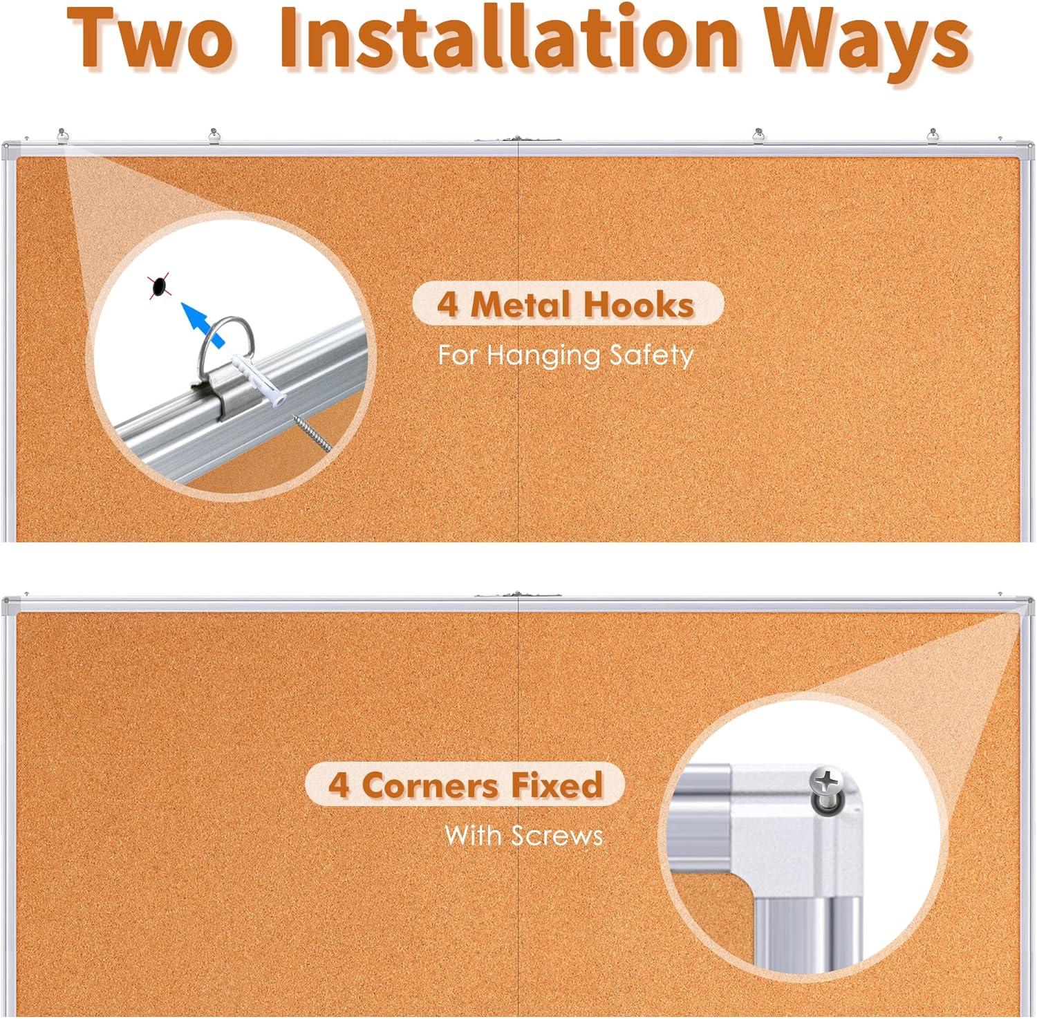 imagemaxtek Large Cork Board 48 x 36 in Bulletin Board for Walls 4x 3 Extra Aluminum Framed Corkboard Foldable Wall Mounted Pin Memo Notice Cork Board for Office Home Wall Display72x48 inches Silver