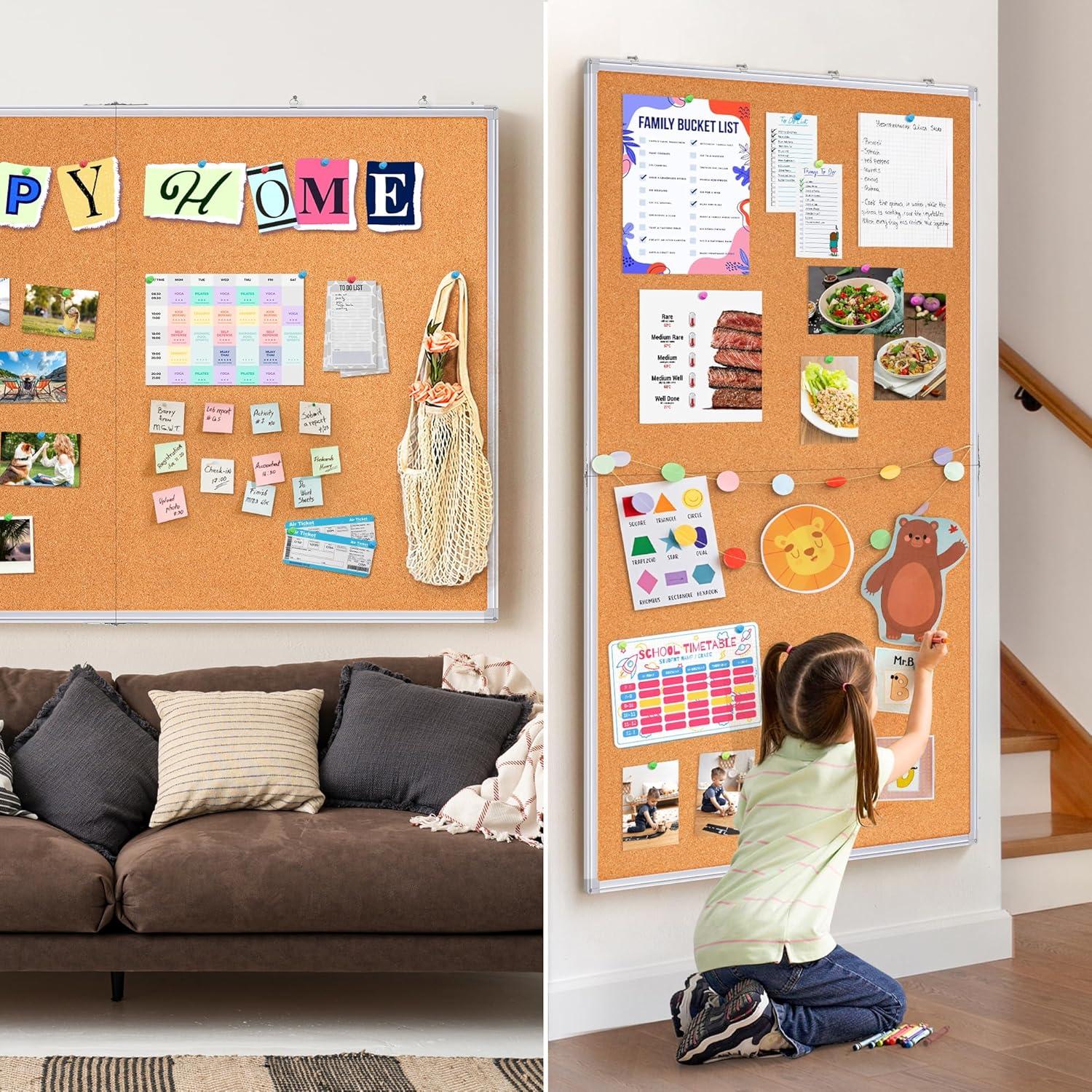 imagemaxtek Large Cork Board 48 x 36 in Bulletin Board for Walls 4x 3 Extra Aluminum Framed Corkboard Foldable Wall Mounted Pin Memo Notice Cork Board for Office Home Wall Display60x36 inches Silver