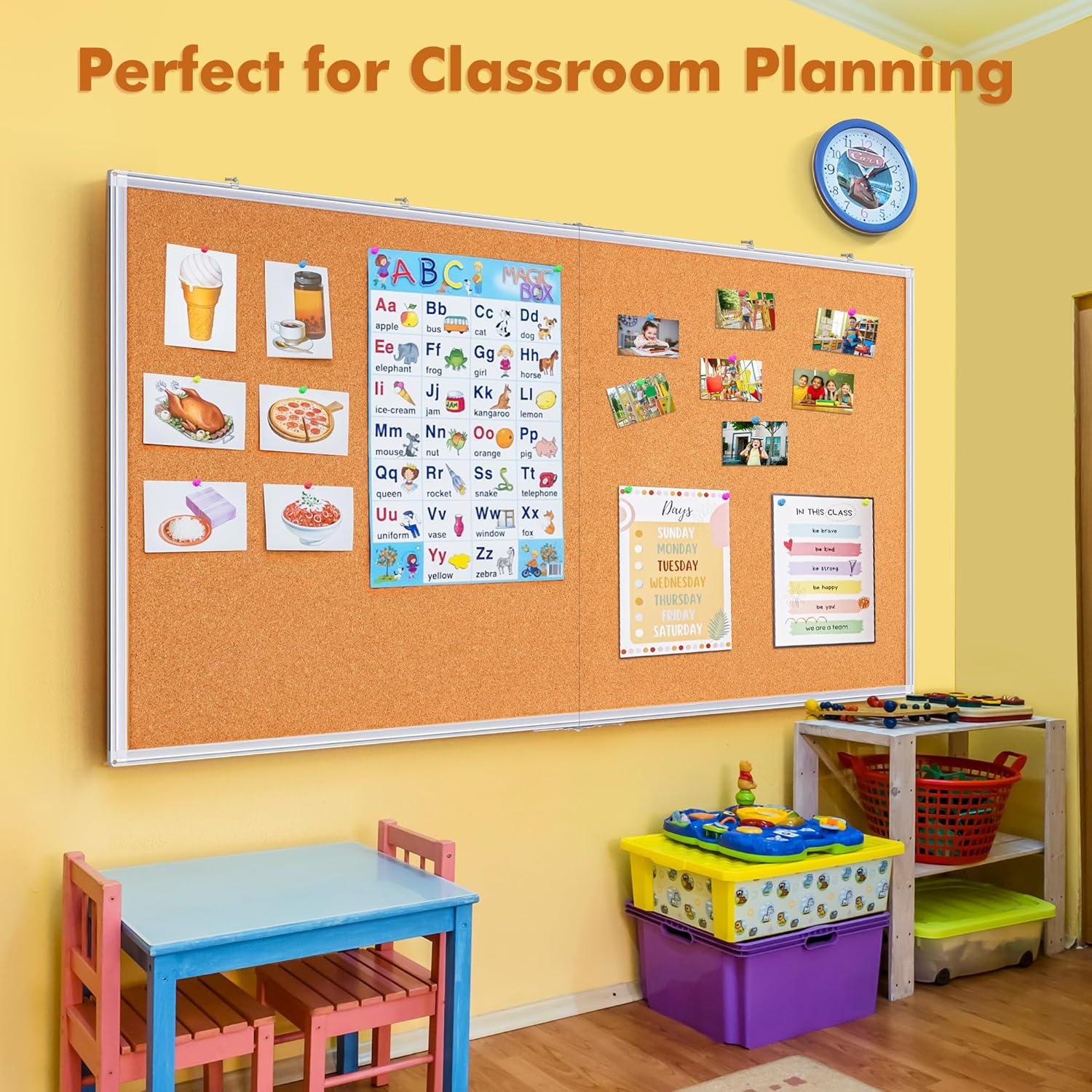 imagemaxtek Large Cork Board 48 x 36 in Bulletin Board for Walls 4x 3 Extra Aluminum Framed Corkboard Foldable Wall Mounted Pin Memo Notice Cork Board for Office Home Wall Display72x48 inches Silver