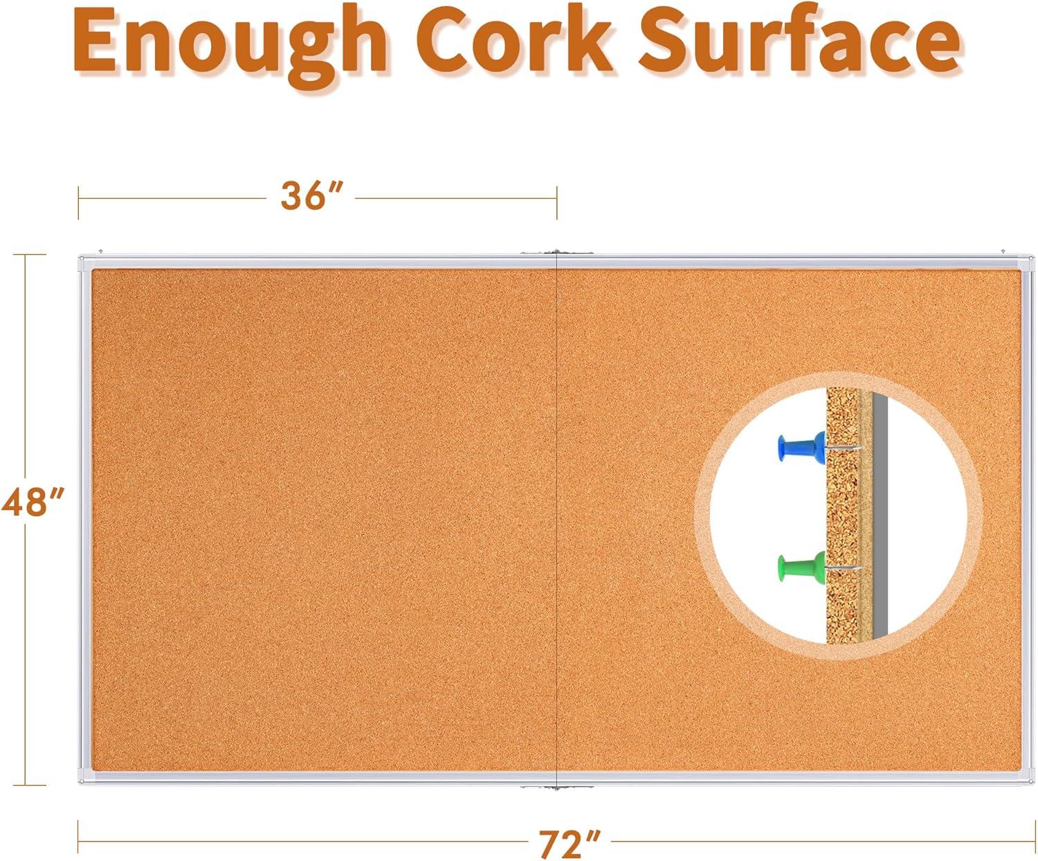 imagemaxtek Large Cork Board 48 x 36 in Bulletin Board for Walls 4x 3 Extra Aluminum Framed Corkboard Foldable Wall Mounted Pin Memo Notice Cork Board for Office Home Wall Display72x48 inches Silver